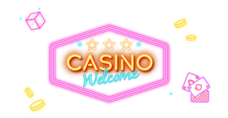 Darken neon style casino dices, chips and playing cards with link to Rescuebet live casino page.