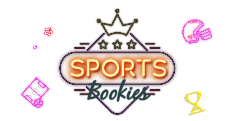 Lighten up neon style trophy, american football helmet and soccer field with link to Rescuebet sports bookies page.