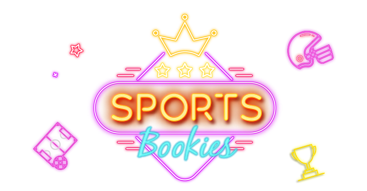 Darken neon style trophy, american football helmet and soccer field with link to Rescuebet sports bookies page.